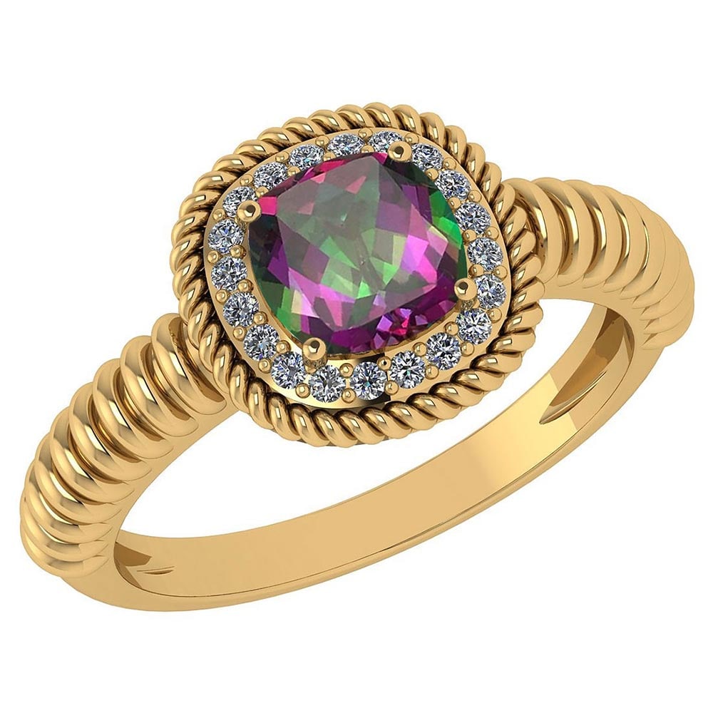 Certified 1.37 Ctw Mystic Topaz And Diamond SI1/SI2 Cushion Cut Engagement Ring 10K Yellow Gold: Certified 1.37 Ctw Mystic Topaz And Diamond SI1/SI2 Cushion Cut Engagement Ring 10K Yellow Gold -- Center Stone Approx Weight: 1.25 Ctw (1 Pcs Cushion) Center Stone Color: Mystic Topaz Center Stone Se