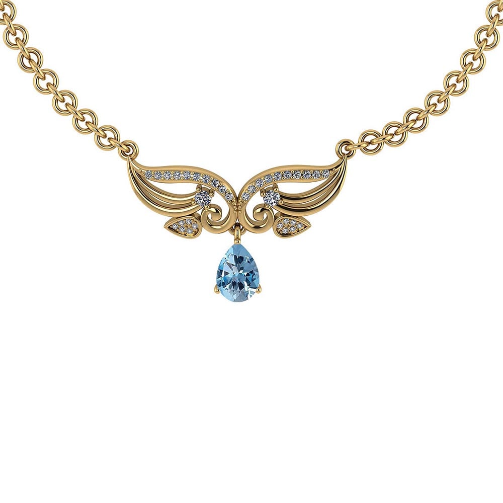 Certified 3.94 Ctw Genuine Blue Topaz And Diamond 14k Yellow Princess Necklace: Certified 3.94 Ctw Genuine Blue Topaz And Diamond 14k Yellow Princess Necklace -- Stone Weight : 3.75 Ctw (7x5 mm 1 Pcs Pear ) Center Stone Color : Blue Topaz Stone Setting ;Prong Diamond Weight (2.mm