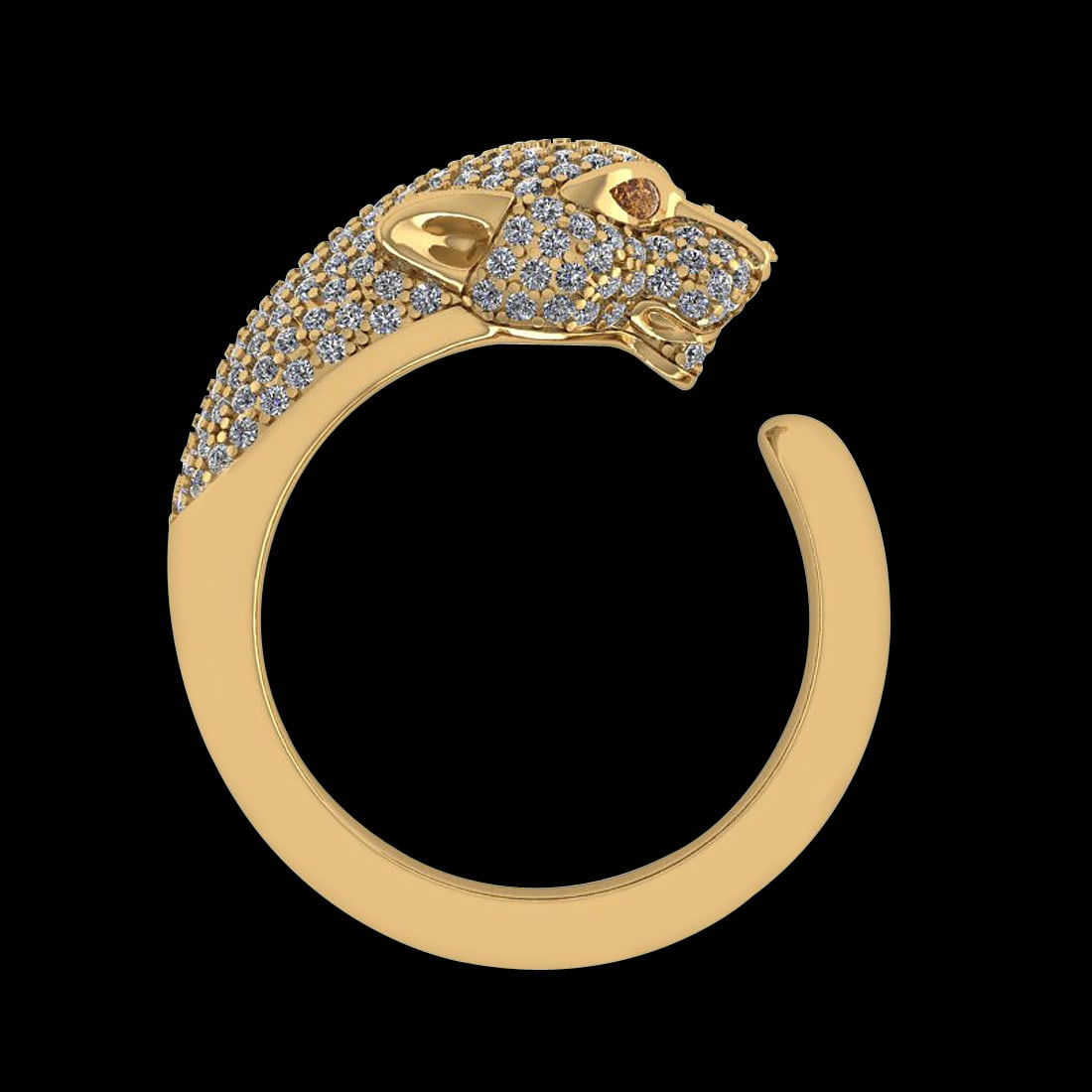 1.03 Ctw VS/SI1 Morganite And Diamond 14K Yellow Gold Panther Face Ring: 1.03 Ctw VS/SI1 Morganite And Diamond 14K Yellow Gold Panther Face Ring -- Color Stone Approx Weight: 0.02 Ctw (2 Pcs Pear Cut) Eye Stone Color: Morganite Stone Setting: Bezel Side Stone 1.01 Ctw Side