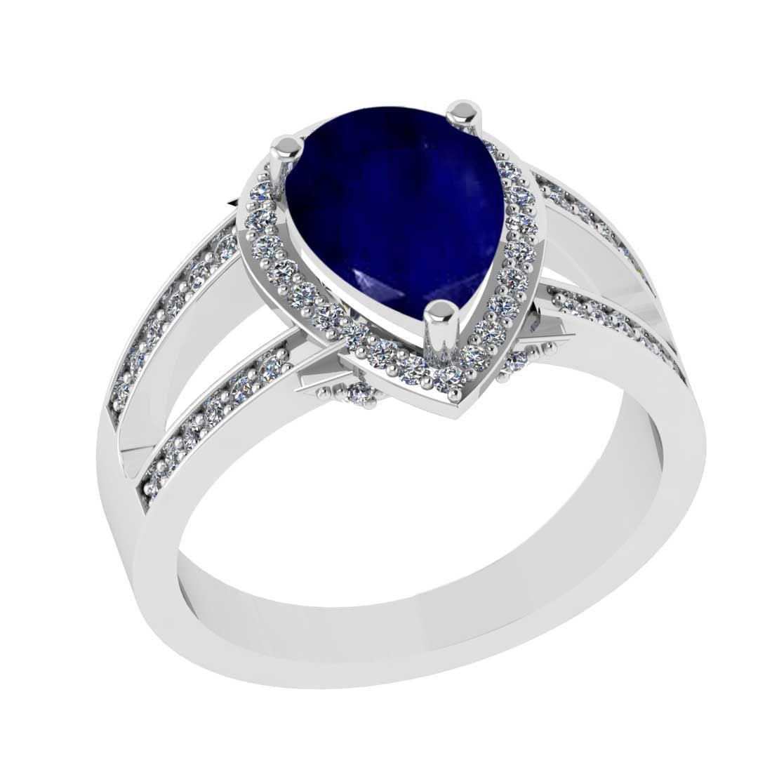 2.27 Ctw SI2/I1 Blue Sapphire and Diamond 14K White Gold Engagement Ring: 2.27 Ctw SI2/I1 Blue Sapphire and Diamond 14K White Gold Engagement Ring -- Center Stone Weight : 2.00 Ctw ( Pear Cut) Center stone Color :-Blue Sapphire Setting : Prong Side Weight Of Ctw 0.27 Ctw Co