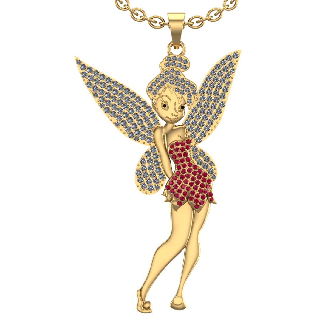 2.61 Ctw Ruby and Treated Fancy Black & White Diamond 14K Yellow Gold Fairy pendant Necklace: 2.61 Ctw Ruby and Treated Fancy Black & White Diamond 14K Yellow Gold Fairy pendant Necklace -- Color Stone Weight :- 0.45 Ctw Center stone Color :- Ruby Eye Diamond Weight : 0.01 Ctw (Round Cut) Eye