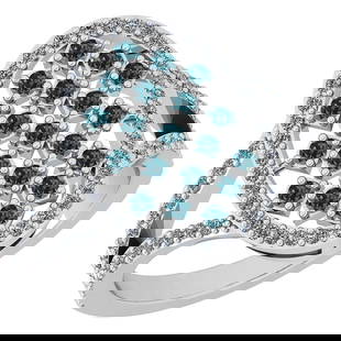 Certified 0.97 Ctw I2/I3 Treated Fancy Blue And White Diamond 14K White Gold Band Ring: Certified 0.97 Ctw I2/I3 Treated Fancy Blue And White Diamond 14K White Gold Band Ring -- Center Approx Weight: 0.47 Ctw (Round Cut) Center Diamond Color: Treated Fancy Blue Diamond Center Clarity: I2