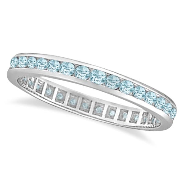 Aquamarine Channel-Set Eternity Ring Band 14k White Gold 1.08ctw: Aquamarine Channel-Set Eternity Ring Band 14k White Gold 1.08ctw -- CENTER STONE; Aquamarine CENTER STONE CLARITY; CENTER STONE COLOR; Blue CENTER STONE SETTING; Channel SIDE STONE CLARITY; SIDE STONE