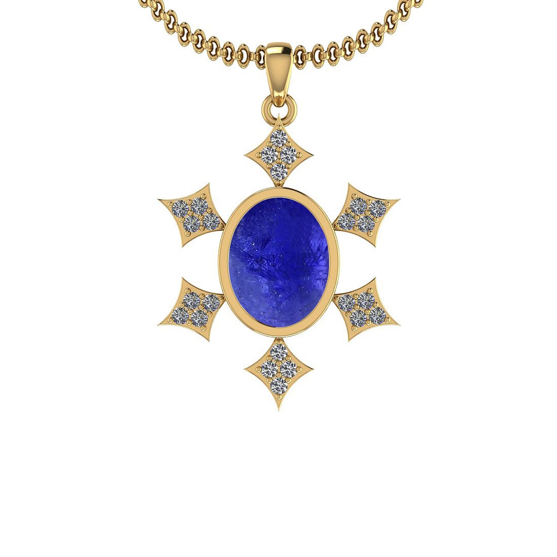 Certified 5.43 Ctw Tanzanite and Diamond I1/I2 14K Yellow Gold Victorian Style Pendant: Certified 5.43 Ctw Tanzanite and Diamond I1/I2 14K Yellow Gold Victorian Style Pendant -- Color Stone Approx Weight: 5.10 Ctw (1 pcs Oval Cabochon) Center Stone Color: Tanzanite Center Stone Setting: