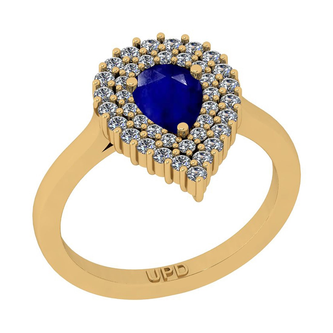 1.22 Ctw SI2/I1Blue Sapphire And Diamond 14K Yellow Gold Anniversary Ring: 1.22 Ctw SI2/I1Blue Sapphire And Diamond 14K Yellow Gold Anniversary Ring -- Center Stone Weight : 0.75 Ctw ( Pear Cut) Center Stone Color :-Blue Sapphire Stone Setting : Prong Side Stone Weight Of Ct