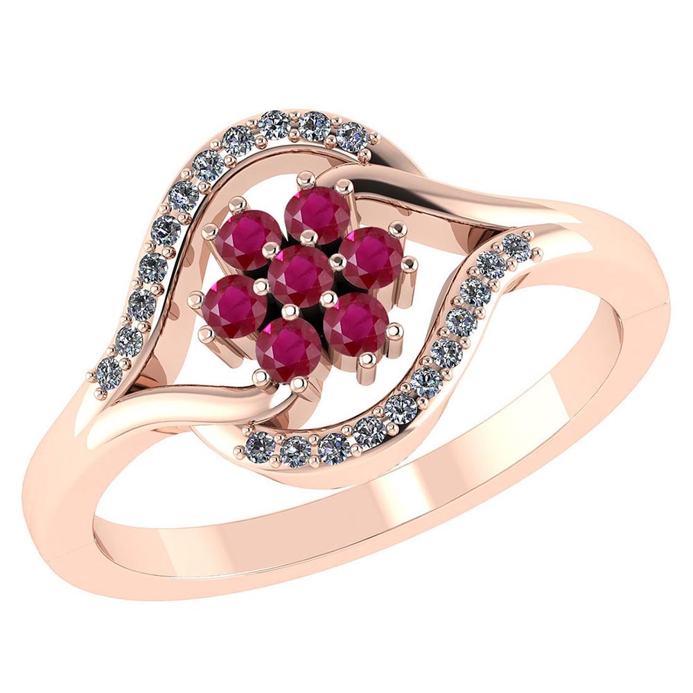 Certified 1.40 CTW Genuine Ruby And Diamond 14K Rose Gold Ring: Certified 1.40 CTW Genuine Ruby And Diamond 14K Rose Gold Ring -- Center Stone 1.15 CTW Round Center Stone Clarity: SI2/I1Center Stone Color : Genuine Ruby Stone Setting ;Prong Side Stone Clarity; SI2