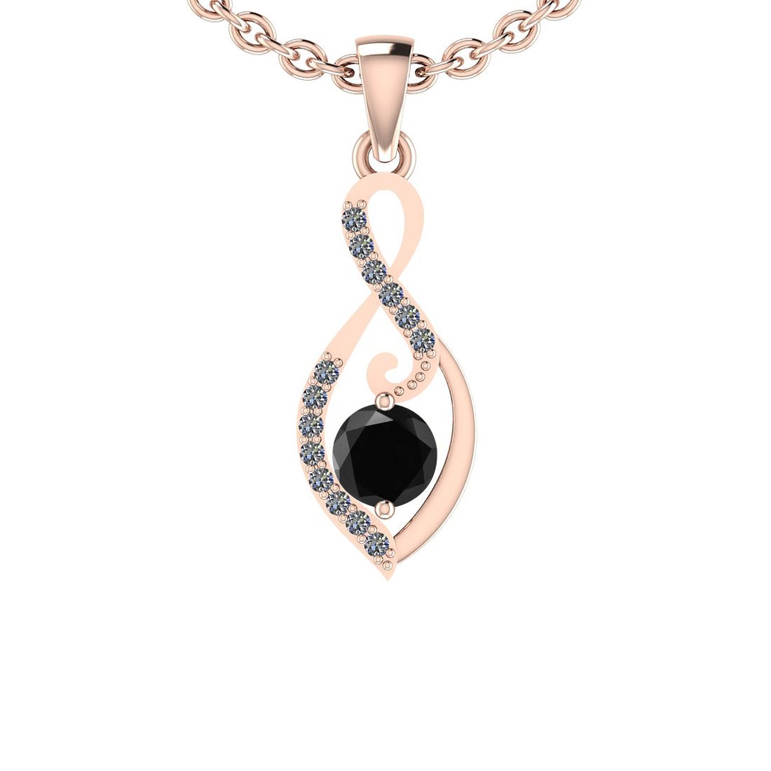 0.60 Ctw i2/i3 Treated Fancy Black And White Dimaond 14K Rose Gold Pendant: 0.60 Ctw i2/i3 Treated Fancy Black And White Dimaond 14K Rose Gold Pendant -- Center Diamond Weight : 0.49 Ctw ( Round cut) Center Diamond Color : Treated Fancy Black Dimaond Center Clarity : i2/i3 Ce