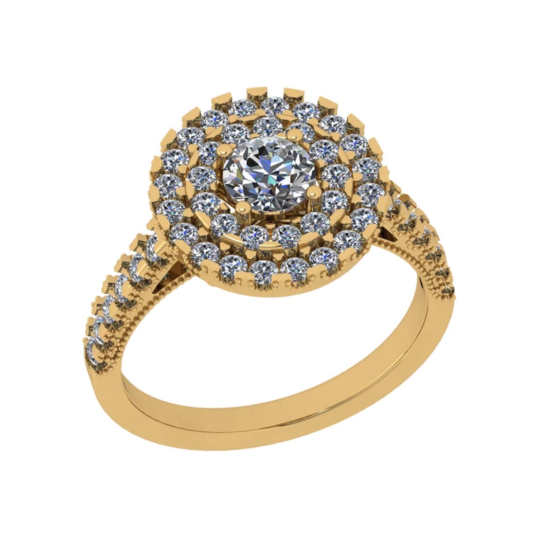 1.31 Ctw VS/SI1 Diamond 14K Yellow Gold Engagement Halo Ring: 1.31 Ctw VS/SI1 Diamond 14K Yellow Gold Engagement Halo Ring -- Center Diamond Weight ; 0.50 Ctw ( Round Cut LAB GROWN DIAMOND) Center Color : White G-H Diamond Clarity : VS/SI1 Center Setting ; Prong