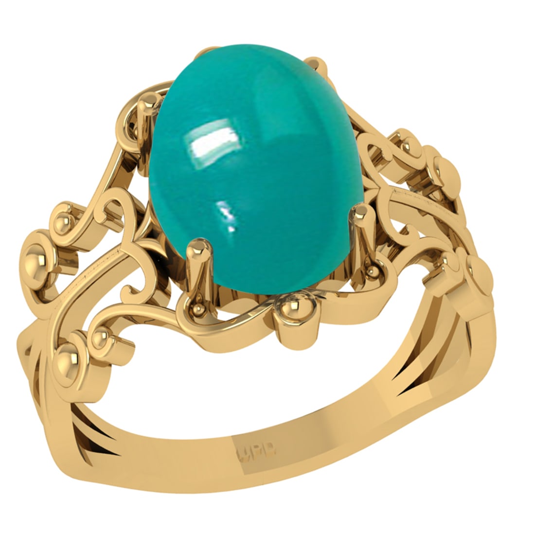 9.52 Ctw VS/SI1 Emerald 14K Yellow Gold Filigree Solitaire Ring: 9.52 Ctw VS/SI1 Emerald 14K Yellow Gold Filigree Solitaire Ring -- Color Stone Weight : 9.52 Ctw ( Oval Cab) Stone Color :- Emerald Center Stone Setting : Prong Metal Weight : Approx 3.40 gram 14K Yel