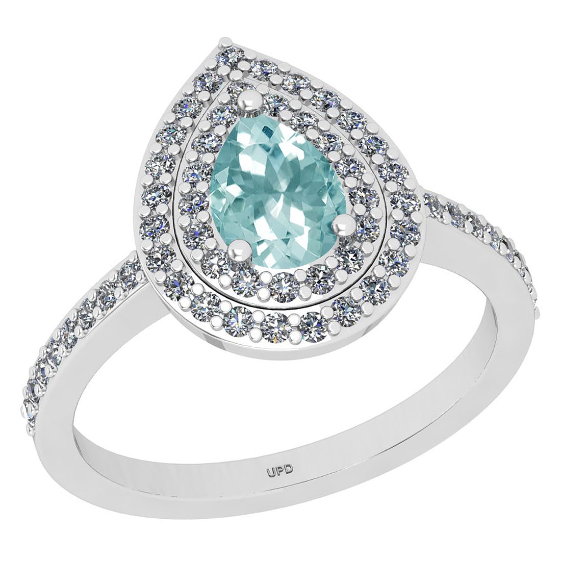 1.17 Ctw SI2/I1 Aquamarine And Diamond 14k White Gold Ring: 1.17 Ctw SI2/I1 Aquamarine And Diamond 14k White Gold Ring -- Center Stone Weight : 0.60 Ctw (Pear Cut) Center Stone Color :-Aquamarine Center Stone Setting : Prong Side Stone Weight Of Ctw 0.57 Ctw S