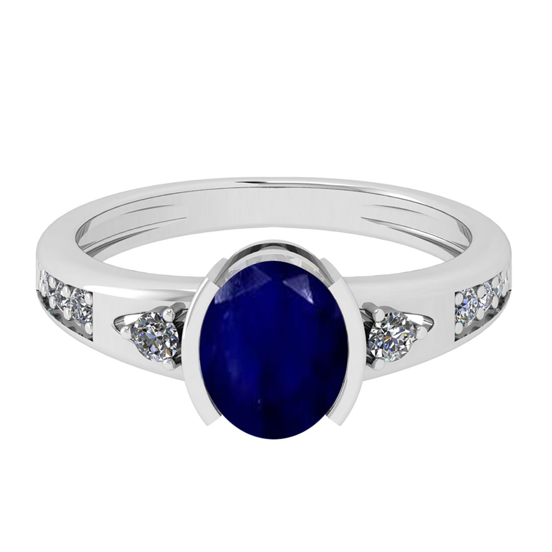 2.80 Ctw VS/SI1 Blue Sapphire And Diamond 14K White Gold Cocktail Ring: 2.80 Ctw VS/SI1 Blue Sapphire And Diamond 14K White Gold Cocktail Ring -- Center Stone Weight : 2.50 Ctw ( Oval Cut ) Center Stone Color : Blue Sapphire Stone Setting : Prong Side Diamond Weight Of Ct