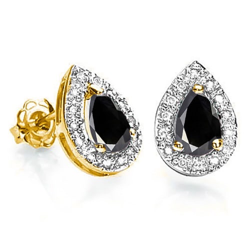 0.83 CT BLACK SAPPHIRE AND ACCENT DIAMOND 10KT SOLID YELLOW GOLD EARRING: 0.83 CT BLACK SAPPHIRE AND ACCENT DIAMOND 10KT SOLID YELLOW GOLD EARRING -- 0.83 CT BLACK SAPPHIRE AND ACCENT DIAMOND 10KT SOLID YELLOW GOLD EARRING #PAPPS93766v5