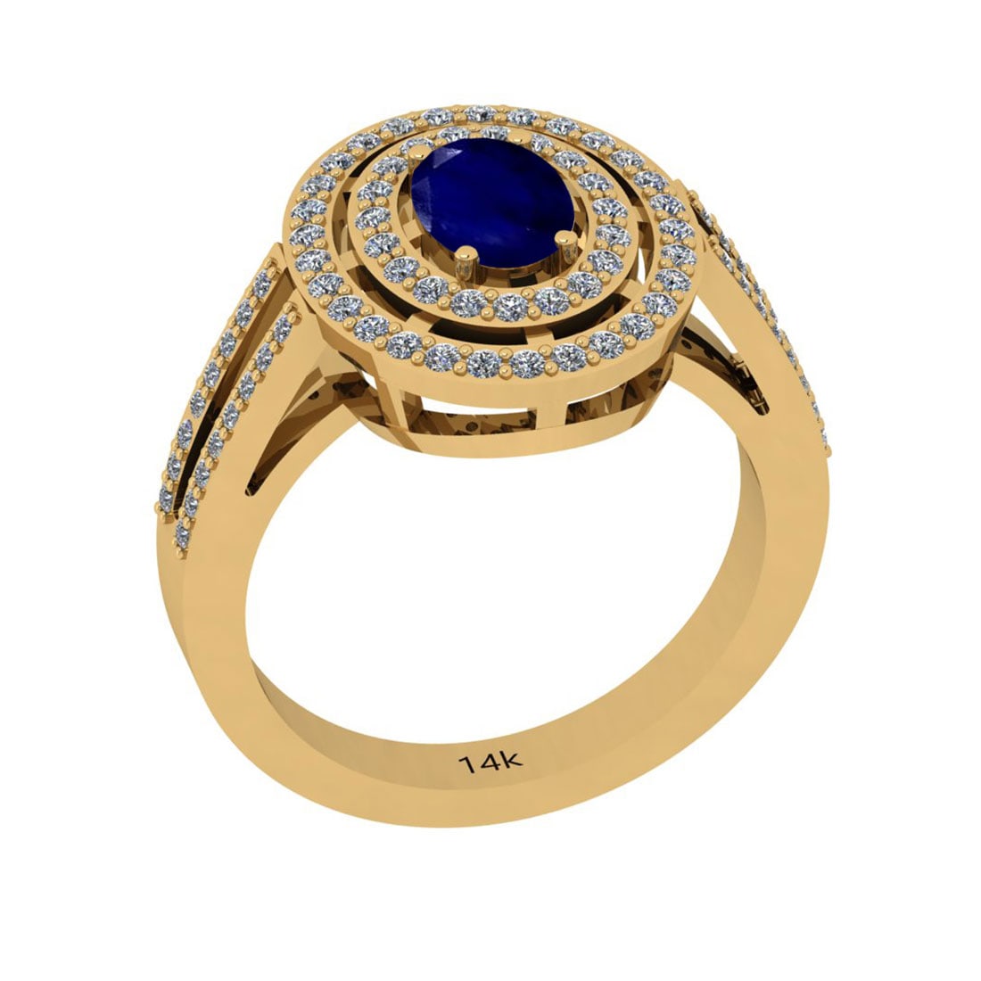 1.24 Ctw I2/I3 Blue Sapphire And Diamond 14k Yellow Gold Ring: 1.24 Ctw I2/I3 Blue Sapphire And Diamond 14k Yellow Gold Ring -- Center Stone Weight ; 0.70 Ctw ( 1 Pec Oval) Center Stone Color : Blue Sapphire Center Stone Setting ; Prong Side Diamond Weight of Ctw