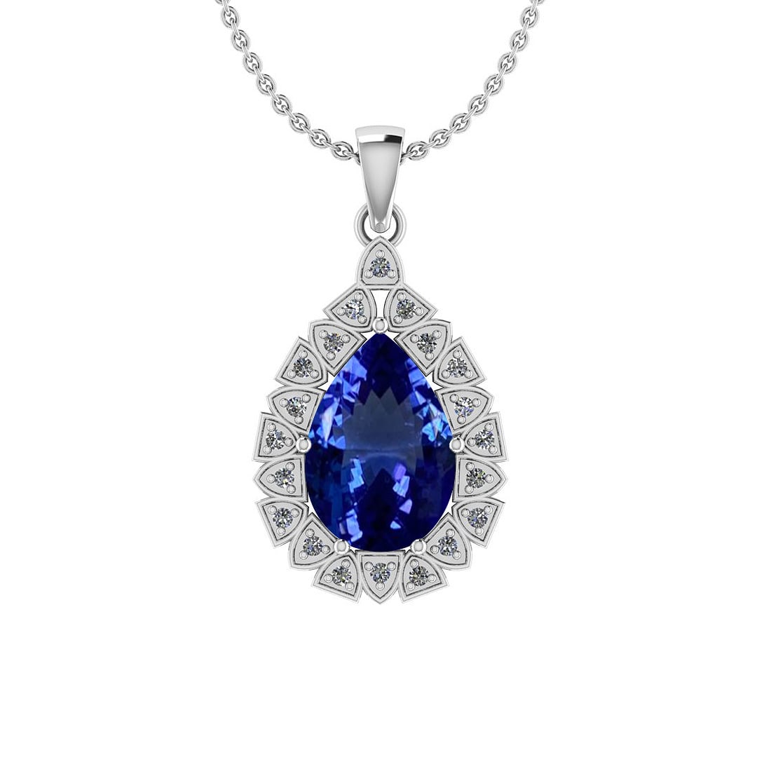 Certified 2.65 Ctw VS/SI1 Tanzanite And Diamond 14K White Gold Pendant Necklace: Certified 2.65 Ctw VS/SI1 Tanzanite And Diamond 14K White Gold Pendant Necklace -- Center Stone Approx Weight: 2.55 Ctw (Pear Cut) Center Stone Color: Tanzanite Center Stone Setting: Prong Side Stone