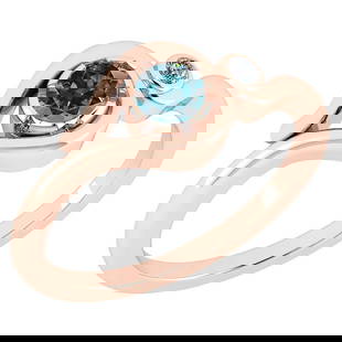 Certified 0.28 Ctw Treated Fancy Blue Diamond And Diamond 14K Rose Gold Sol: Center Stone Weight ; 0.25 Ctw (1 Pcs Round) Center Stone Color: Treated Fancy Blue Diamond Stone Clarity I1/I2 Center Stone Setting ; Prong Side Stone (1 Pcs Round Cut Diamond) 0.03 ctw Side Stone Co