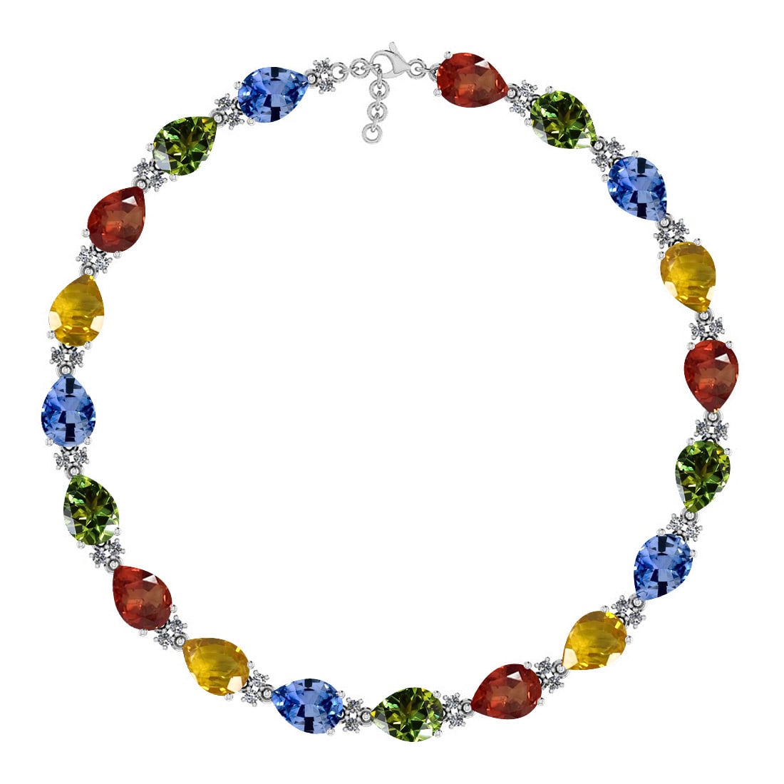 14.63 Ctw I2/I3 Multi Sapphire And Diamond 14K White Gold Bracelet: Color Stone Weight : 14.25 Ctw (Pear Cut ) Center Stone Color : Yellow,Green,ceylon Sapphire Center Stone Setting : Prong Side Stone Weight Of Ctw 0.38 Ctw Side Stone Color : J-K Stone Clarity : I2/I3
