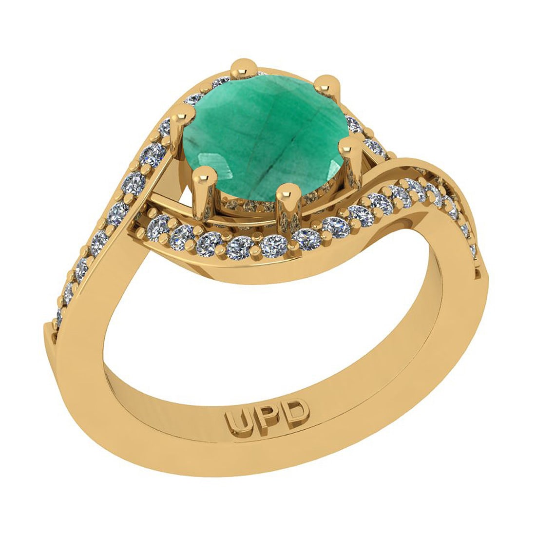 1.18 Ctw SI2/I1 Emerald And Diamond 14K Yellow Gold Bridal Wedding Set Ring: Center Stone Weight : 1.00 Ctw ( Round Cut) Center Stone Color :-Emerald Stone Setting : Prong Side Stone Weight Of Ctw 0.18 Ctw Side Stone Color : J-K Stone Clarity : SI2/I1 Stone Setting : Prong Met