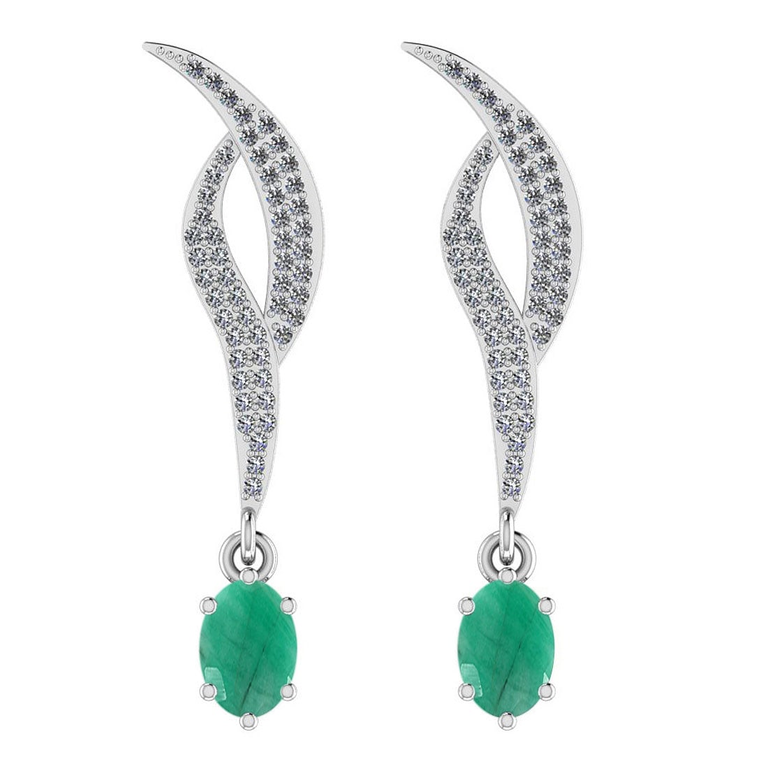 Certified 1.51 Ctw SI2/I1 Emerald And Diamond 14K White Gold Earrings: Center Stone Weight : 1.00 Ctw (Oval Cut) Center Stone Color :-Emerald Center Stone Setting : Prong Side Stone Weight Of Ctw 0.51 Ctw Side Stone Color : J-K Stone Clarity : SI2/I1 Stone Setting : Pron