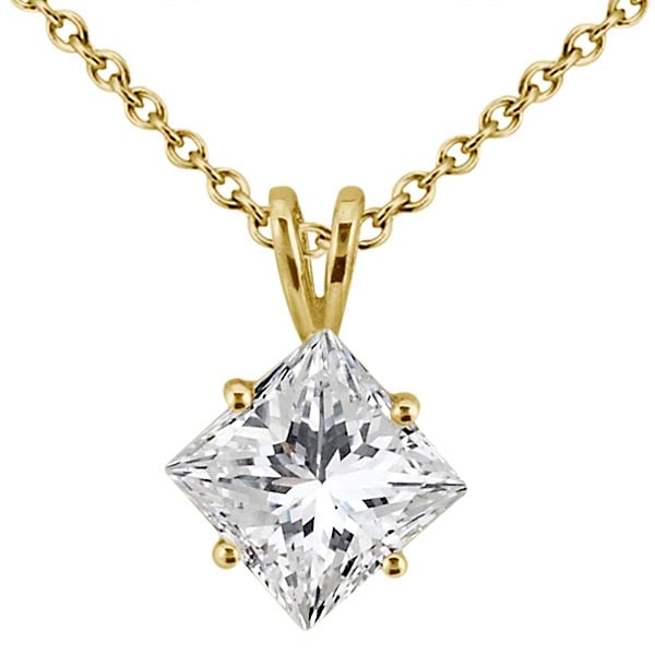 1.00ct. Princess Diamond Solitaire Pendant 14K Yellow Gold (J-K, I1-I2): METAL TYPE: 14k Yellow Gold ;TOTAL CARAT WEIGHT: 1 ;NAME OF CENTER STONE: Diamond ;CENTER STONE SHAPE: Princess ;CENTER STONE CLARITY: I1-I2 ;CENTER STONE COLOR: J-k ;CENTER STONE SETTING: Prong ;CENT