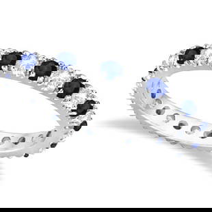 Diamond and Blue Sapphire Eternity Band Ring Guard 14K White Gold 0.51ctw: CENTER STONE; Sapphire CENTER STONE CLARITY; CENTER STONE COLOR; Blue CENTER STONE SETTING; Prong SIDE STONE CLARITY; SI SIDE STONE COLOR; J-K SIDE STONE SETTING; Prong ctw OF SIDE STONE: 0.25 SIDE ST