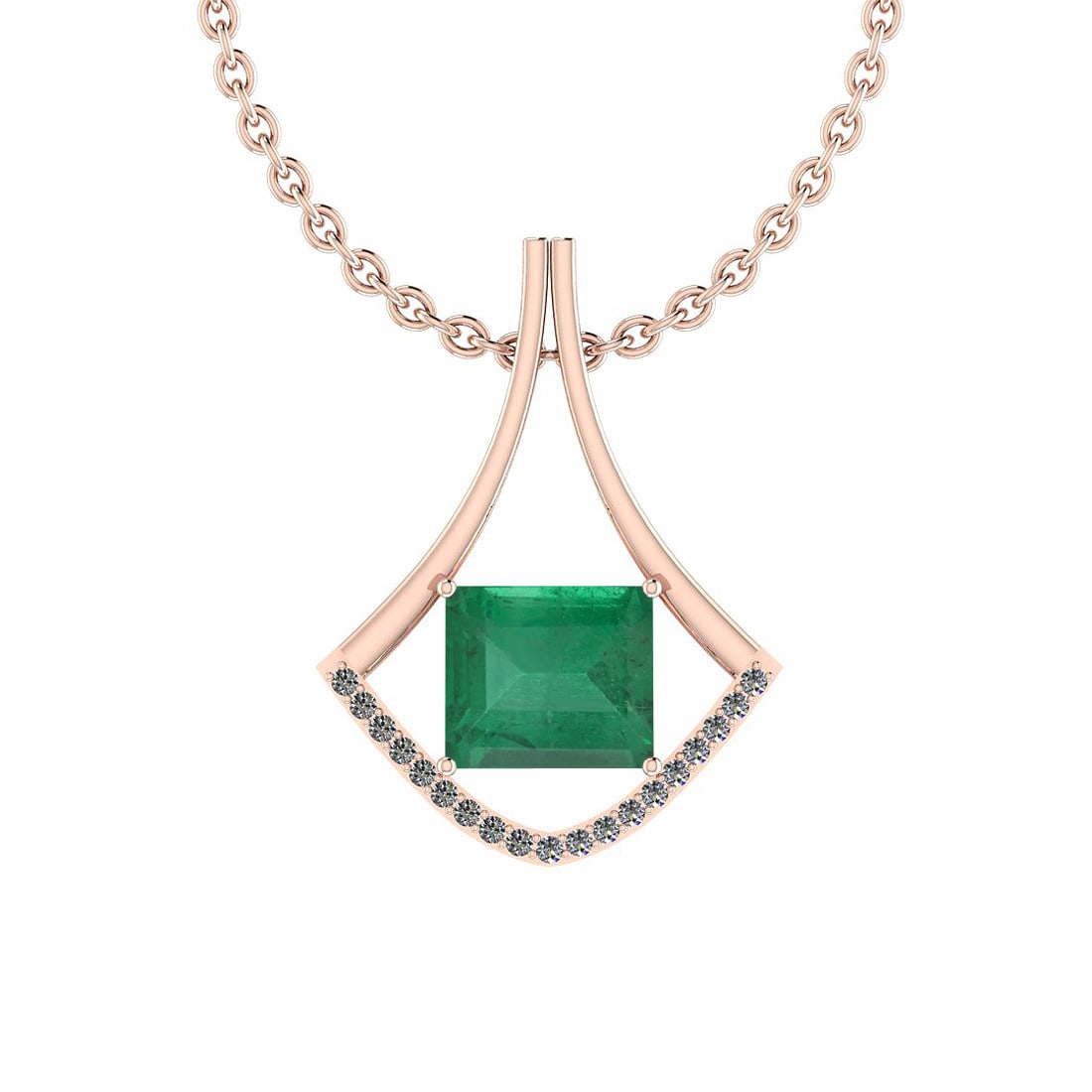Certified 2.67 Ctw Emerald and Diamond I2/I3 14K Rose Gold Victorian Style: Color Stone Approx Weight: 2.55 Ctw (1 pcs Emerald Octo) Center Stone Color: Emerald Center Stone Setting: Prong Side Stone Approx Weight: 0.12 Ctw Side Stone Color: J-K Stone Clarity: I2/I3 Stone Set