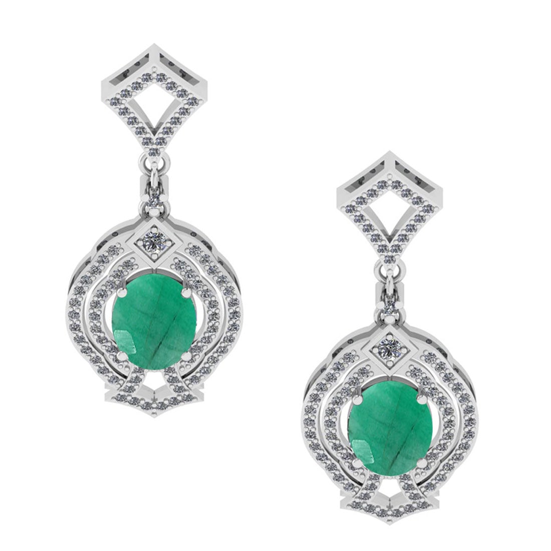 6.20 Ctw VS/SI1 Emerald And Diamond 14K White Gold Dangling Earrings (ALL D: Color Stone Weight : 4.00 Ctw ( Oval Cut ) Center Stone Color : Emerald Stone Setting : Prong Side Diamond Weight Of Ctw 2.20 Ctw Side Stone Color : J-K Stone Clarity : VS/SI1 Stone Setting : Prong Me