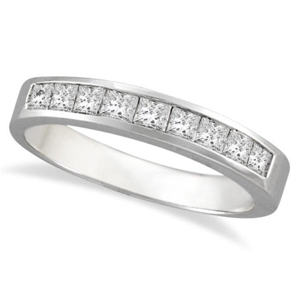 Princess-Cut Channel-Set Diamond Ring in 14k White Gold 1/2 ctw: CENTER STONE; Diamond CENTER STONE CLARITY; SI CENTER STONE COLOR; J-K CENTER STONE SETTING; Channel SIDE STONE CLARITY; SIDE STONE COLOR; SIDE STONE SETTING; ctw OF SIDE STONE: SIDE STONE QUALITY; #P