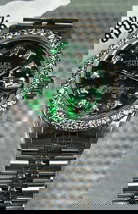 Custom Rolex 26mm Green Dial w/diamond bezel (G-H, SI1-SI2) Comes with Box: Custom Rolex 26mm Green Dial w/diamond bezel (G-H, SI1-SI2) Comes with Box & Appraisal #PAPPS19276v8