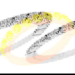 1.21 Ctw I2/I3 Treated Fancy Yellow Diamond 14K Rose Gold Eternity Band Rin: Diamond Weight : 1.21 Ctw (Round Cut) Diamond Color :- Treated Fancy Yellow Diamond Setting : Prong Center Clarity : I2/I3 Metal Weight : Approx 3.20 Gram 14K Rose Gold Eternity Band Ring Current
