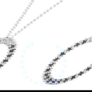 Diamond and Blue Sapphire Circle Pendant Necklace 14k White Gold: METAL TYPE: 14k White Gold ;TOTAL CARAT WEIGHT: 0.25 ;NAME OF CENTER STONE: Sapphire ;CENTER STONE SHAPE: Round ;CENTER STONE CLARITY: ;CENTER STONE COLOR: Blue ;CENTER STONE SETTING: Prong ;CENTER