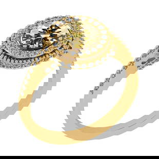 Certified 1.45 Ctw SI1/SI2 Natural Fancy Yellow And White Diamond 14K Yello: Center Approx Weight: 1.01 Ctw (Round Cut) Center Diamond Color: Natural Fancy Yellow Diamond Center Setting ; Prong Side Stone 0.44 ctw Side Stone Color: G-H Side Stone Setting: Prong Side Stone