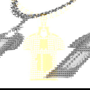 5.56 Ctw SI2/I1 Diamond 14K Yellow Gold football theme Jersey pendant neckl: Total Diamond Weight : 5.56 Ctw (Round cut) Center Diamond Color :- J-K Center Clarity : SI2/I1 Stone Setting : Prong Metal Weight : Approx 32.50 Gram 14K Yellow Gold football theme Jersey pendant