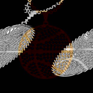 7.67 Ctw SI2/I1 Diamond 18K Yellow Gold Sport Necklace / Custom Necklace /: Total Diamond Weight : 7.67 Ctw (Round cut) Center Diamond Color :- G-H Center Clarity : SI2/I1 Stone Setting : Prong Metal Weight : Approx 17.20 Gram 18K Yellow Gold Sport Necklace / Basketball