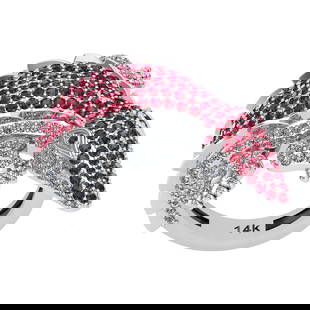 3.74 Ctw SI2/I1 Ruby and Diamond 14K White Gold Creature Crocodiles Ring: Center Stone Weight : 1.85 Ctw (Round Cut ) Center Stone Color : Ruby Center Stone Setting : Prong Side Stone Weight Of Ctw 1.89 Ctw Side Stone Color : J-K Stone Clarity : SI2/I1 Stone Setting :