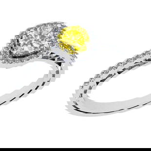 1.18 Ctw Gia certified Natural Light Fancy Yellow And White Diamond 14K Whi: Gia certified Color Diamond Weight : 0.92 Ctw (Cushion Cut ) Gia certified Center Diamond Color : Natural Light Fancy Yellow Diamond Stone Clarity : SI1 Stone Setting : Prong Side Stone Weight Of Ctw