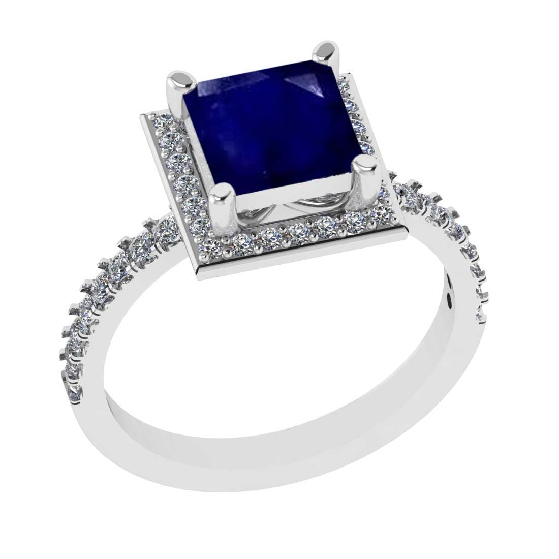 1.91 Ctw SI2/I1 Blue Sapphire and Diamond 14K White Gold Engagement Halo Ri: Center Stone Weight : 1.50 Ctw ( Princess Cut) Center Stone Color :-Blue Sapphire Setting : Prong Side Diamond Weight Of Ctw 0.41 Ctw Color : J-K Clarity : SI2/I1 Stone Setting : Prong Metal Weight : 