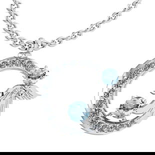 Certified 1.14 Ctw Blue Topaz And Diamond Tiny Angel Necklace For womens Ne: Center Stone Approx Weight ; 0.68 Ctw (2 Pcs Round) Center Stone Color: Blue Topaz Center Stone Setting: Prong Side Stone Weight: 0.46 Ctw (17 Pcs Round Cut Diamond) Side Stone Color: White G-H