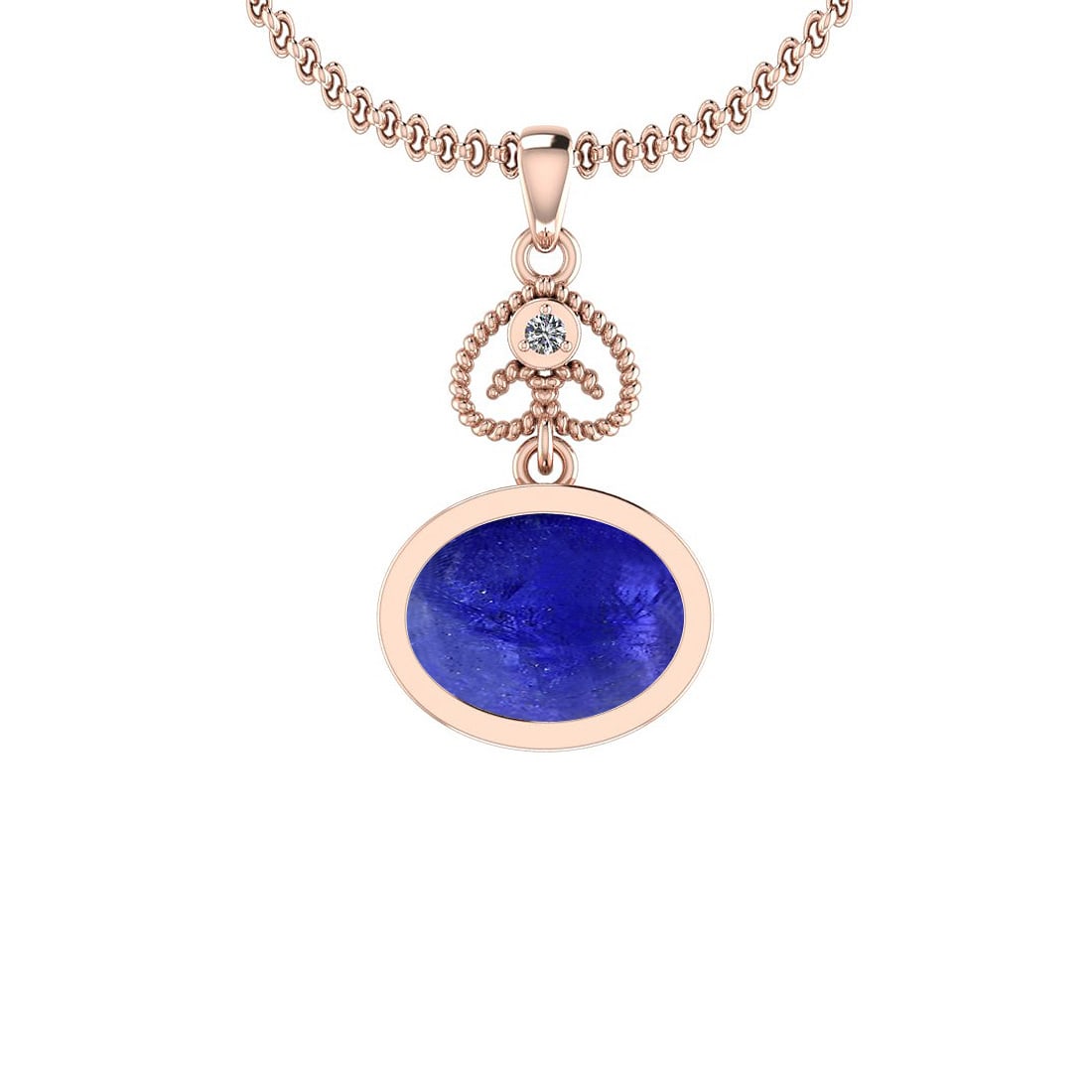 Certified 5.43 Ctw Tanzanite and Diamond I1/I2 14K Rose Gold Victorian Styl: Color Stone Approx Weight: 5.40 Ctw (1 pcs Oval Cabochon) Center Stone Color: Tanzanite Center Stone Setting: Bezel Side Stone Approx Weight: 0.03 Ctw Side Stone Color: J-K Stone Clarity: I1/I2 Stone