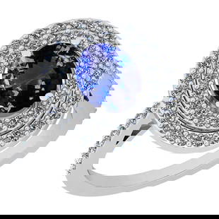 Certified 2.79 Ctw VS/SI1 Tanzanite And Diamond 14K White Gold Vintage Styl: Center Stone Approx Weight: 2.00 Ctw (Oval Cut) Center Stone Color: Tanzanite Center Stone Setting: Prong Side Stone 0.79 Ctw Side Stone Color: G-H Stone Clarity: VS/SI1 Stone Setting: Prong Metal