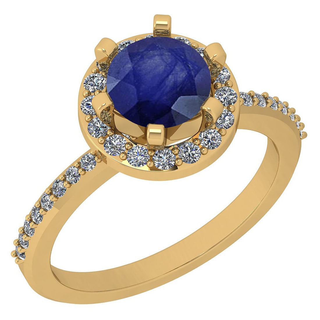 1.52 Ctw SI2/I1 Blue Sapphire And Diamond 14K Yellow Gold Engagement Halo R: Center Weight : 1.14 Ctw ( Round Cut ) Center Color :- Blue Sapphire Stone Setting : Prong Side Stone Weight Of Ctw 0.38 Ctw Side Stone Color : J-K Stone Clarity : SI2/I1 Stone Setting : Prong Metal W