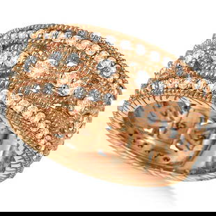Vintage Style Style Byzantine Wide Band Diamond Ring 14k Rose Gold 1.37ctw: CENTER STONE; Diamond CENTER STONE CLARITY; SI CENTER STONE COLOR; J-K CENTER STONE SETTING; Prong SIDE STONE CLARITY; SI SIDE STONE COLOR; J-K SIDE STONE SETTING; Prong ctw OF SIDE STONE: 0.3 SIDE