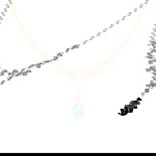 Certified 7.70 Ctw VS/SI1 Tanzanite And Diamond 14K Rose Gold Necklace: Center Stone Approx Weight: 5.83 Ctw (Pear Cut) Center Stone Color: Tanzanite Center Stone Setting: Prong Side Stone 1.87 Ctw Side Stone Color: J-K Stone Clarity: VS/SI1 Stone Setting: Prong Metal