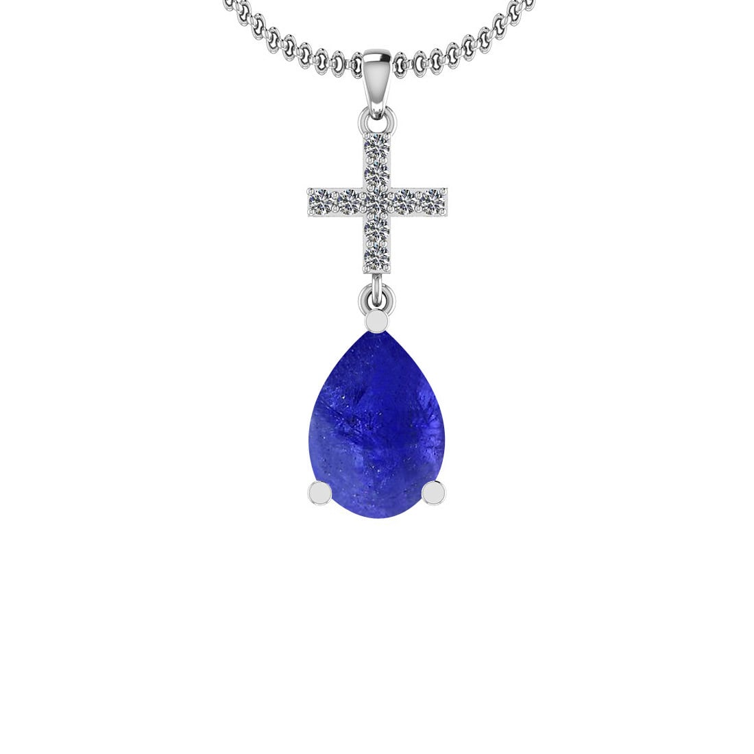 Certified 8.71 Ctw Tanzanite and Diamond I1/I2 14K White Gold Victorian Sty: Color Stone Approx Weight: 8.40 Ctw (1 pcs Pear Cabochon) Center Stone Color: Tanzanite Center Stone Setting: Prong Side Stone Approx Weight: 0.31 Ctw Side Stone Color: J-K Stone Clarity: I1/I2 Stone 
