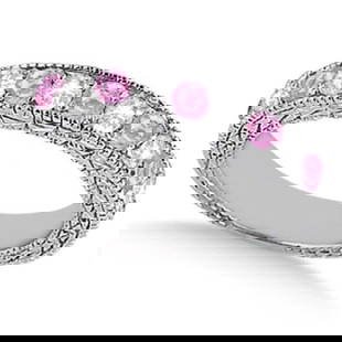 Antique style Pink Sapphire and Diamond Wedding Ring 14kt White Gold 1.05ct: CENTER STONE 0.50CTW; Sapphire,Diamond CENTER STONE CLARITY; Eye Clean#SI1-SI2 CENTER STONE COLOR; Pink,J-K CENTER STONE SETTING; Pave,Pave SIDE STONE CLARITY; SIDE STONE COLOR; SIDE STONE SETTING; 0.
