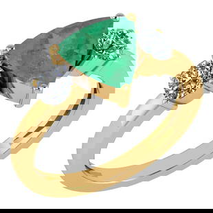 Certified 2.25 Ctw Emerald And Diamond Ladies Fashion Halo Ring 14K Yellow: Center Stone Weight ; 1.75 Ctw (1 Pcs Trillion) Center Stone Color: Emerald Center Stone Setting ; Prong Side Stone (2 Pcs Round Cut Diamond) 0.50 ctw Side Stone Color: White G-H Diamond Side Stone Se