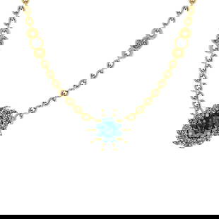 1.12 Ctw i2/i3 Treated Fancy Blue and White Diamond 14K Yellow Gold Necklac: Color Stone Weight : 0.55 Ctw ( Round cut) Center Stone Color : Treated Fancy Blue Diamond Center Clarity : i2/i3 Center Stone Setting : Prong Side Stone Weight Of Ctw 0.57 Ctw Side Stone Color : J-K