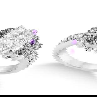 Heart Diamond and Amethyst Butterfly Engagement Ring 14k W Gold 1.50ctw: CENTER STONE; Diamond (1.00 CTW) CENTER STONE CLARITY; SI1-SI2 CENTER STONE COLOR; J-K CENTER STONE SETTING; Prong SIDE STONE CLARITY; Eye Clean,SI1-SI2 SIDE STONE COLOR; Purple,J-K SIDE STONE