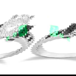 Princess Cut Diamond and Emerald Engagement Ring 18k White Gold 1.68ctw: CENTER STONE; DIAMOND (1.00 CTW) CENTER STONE CLARITY; SI1-SI2 CENTER STONE COLOR; J-K CENTER STONE SETTING; SIDE STONE CLARITY; Eye Clean,VS,Eye Clean SIDE STONE COLOR; Green,G,Green SIDE STONE SETTI