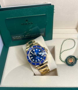 Brand New 40mm 18ct Yellow Gold Submariner Smurf comes with box and papers: Brand New 40mm 18ct Yellow Gold Submariner Smurf comes with box and papers #PAPPS95553v7
