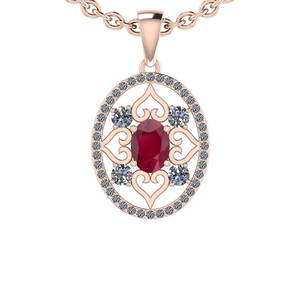Certified 1.12 Ctw SI2/I1 Ruby And Diamond 14K Rose Gold Necklace